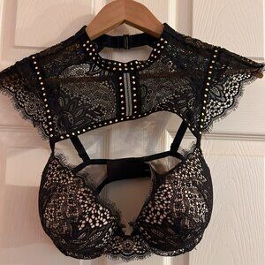 32DD Very Sexy Push-Up with Halter Neckline Black Lace Victoria's Secret Bra